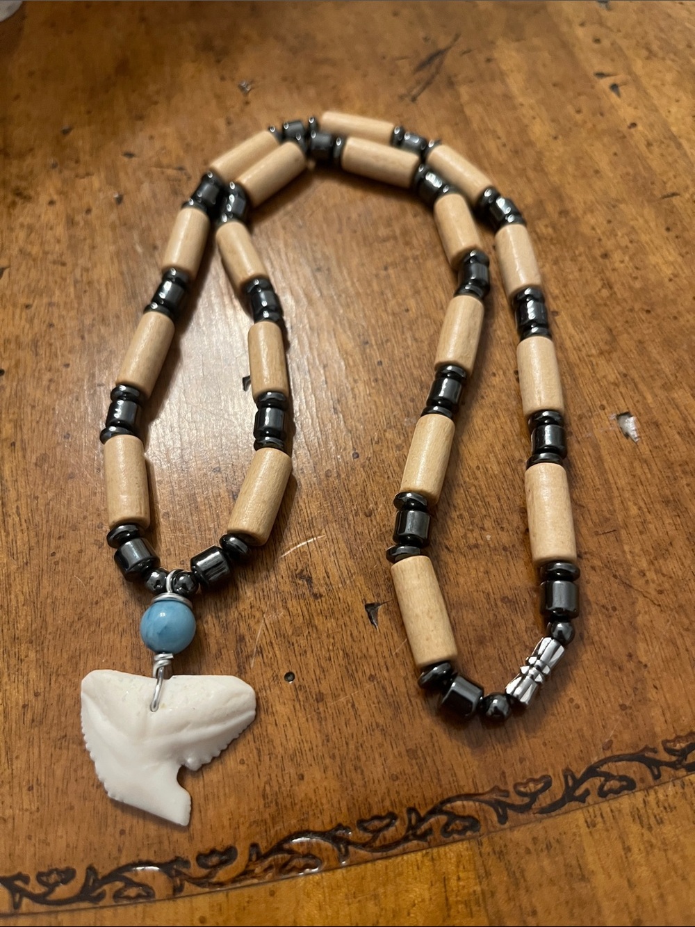 Wood and Hematite Beaded Necklace